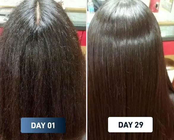 Customer hair, day 1 versus day 29